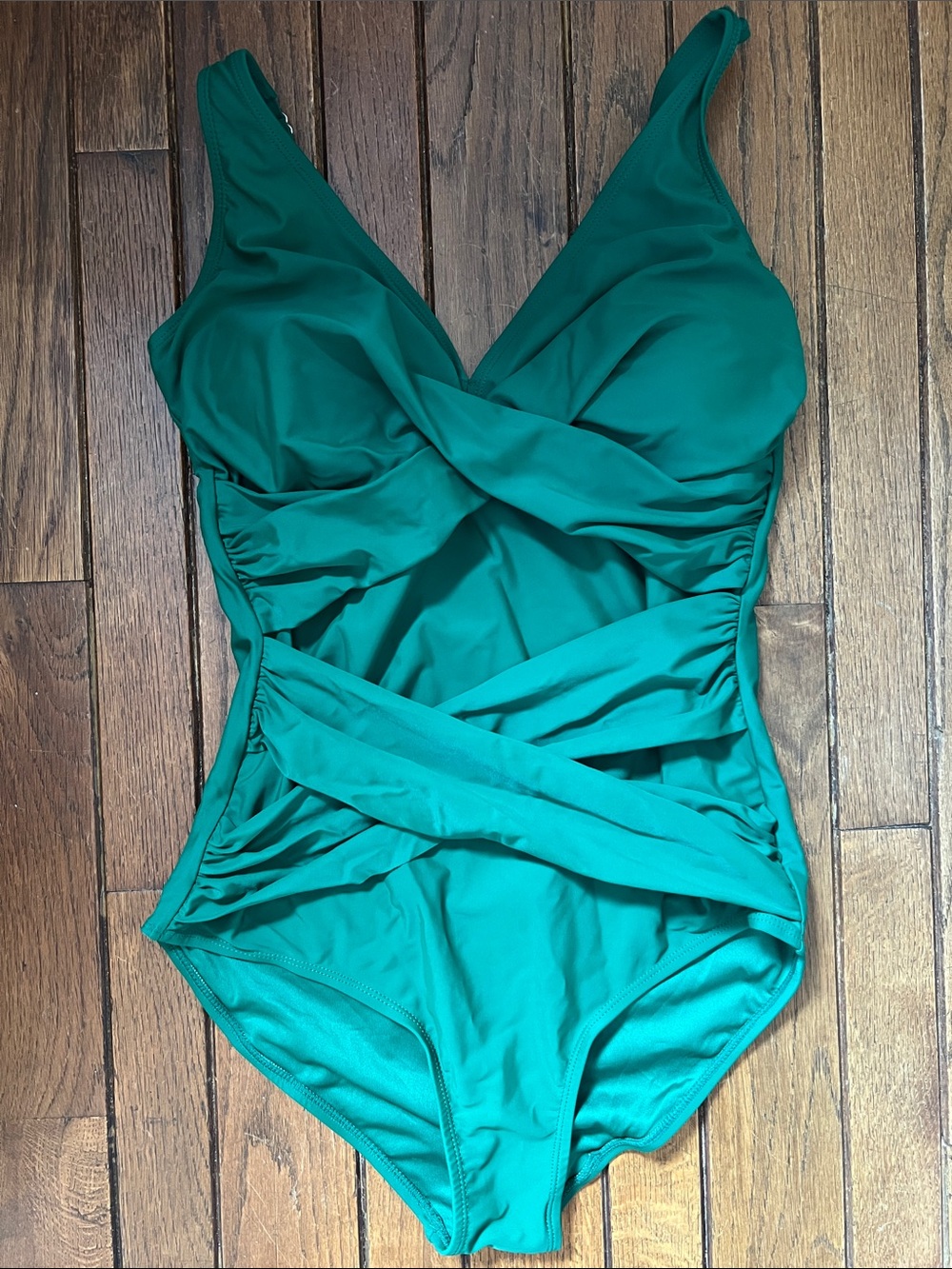 Smismivo Emerald Green One-Piece Swimsuit with Wrap Detail Size Medium NWOT